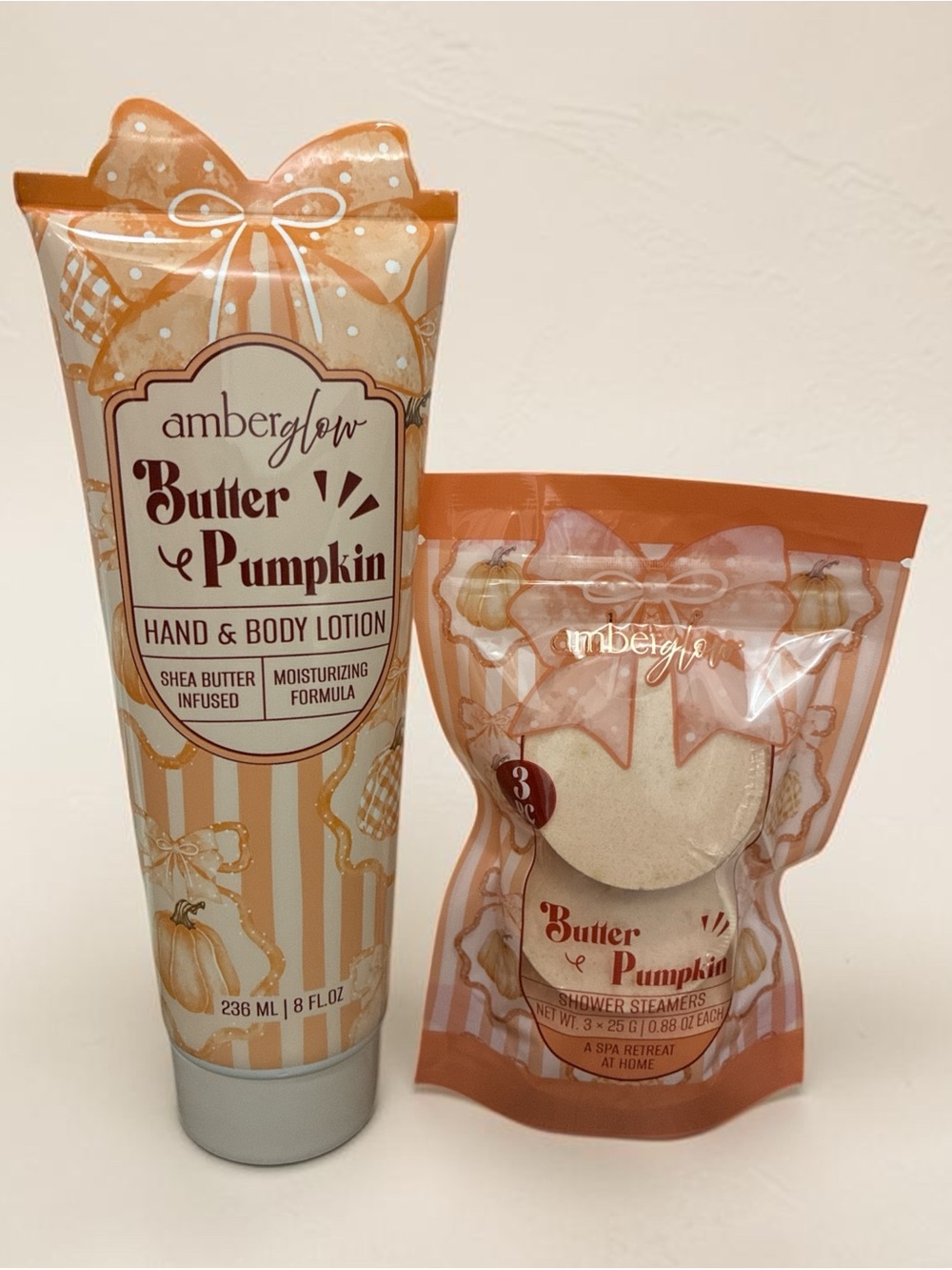 NEW Amber Glow Butter Pumpkin Hand & Body Lotion + Shower Steamers Fall Set
